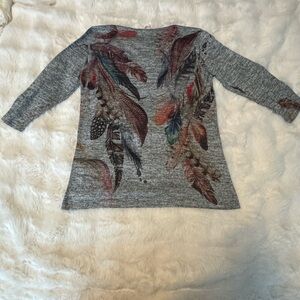 Multicolor Feather Mid Sleeve Top NWOT American Made 🇺🇸